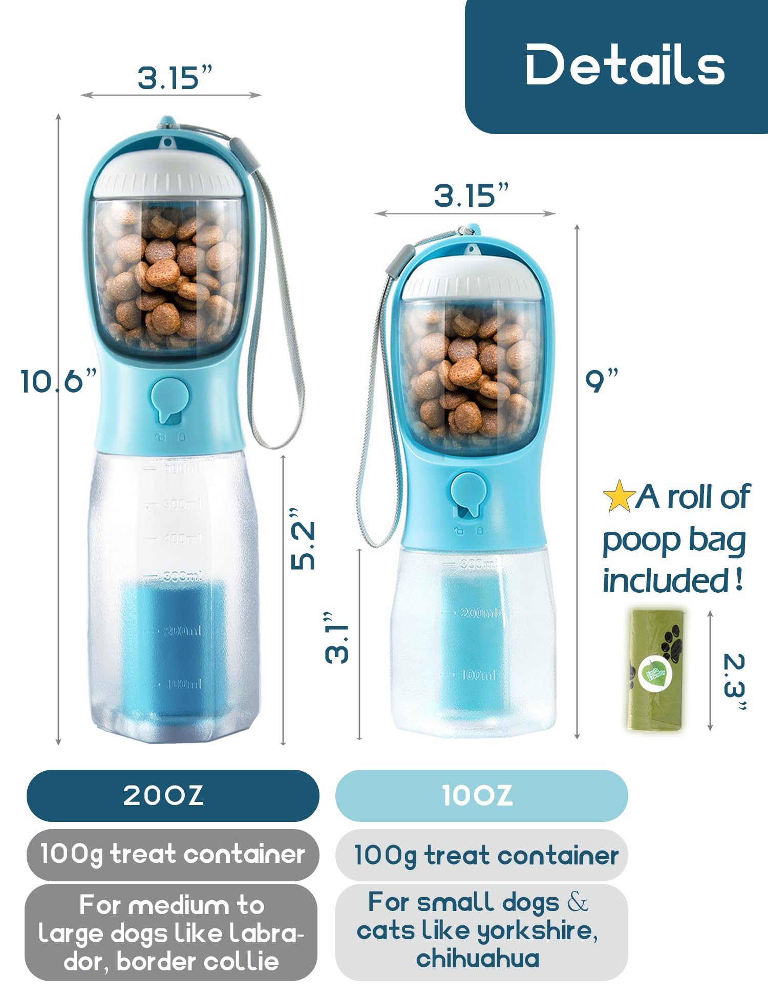 MoonyMars all-in-one blue bottle suits hiking and travel for large dogs.