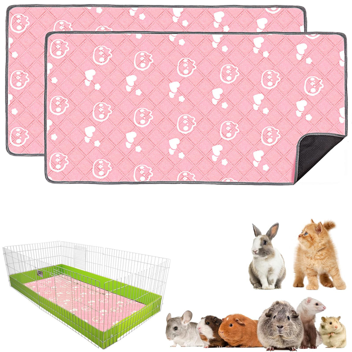 Mooydee guinea pig bedding 2-pack pink 48x24, keeps cage tidy and dry.