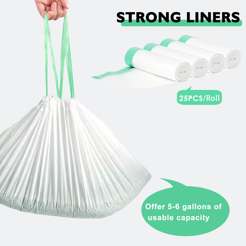 Mooydee opaque white liners with strong seal for odor control and durability.