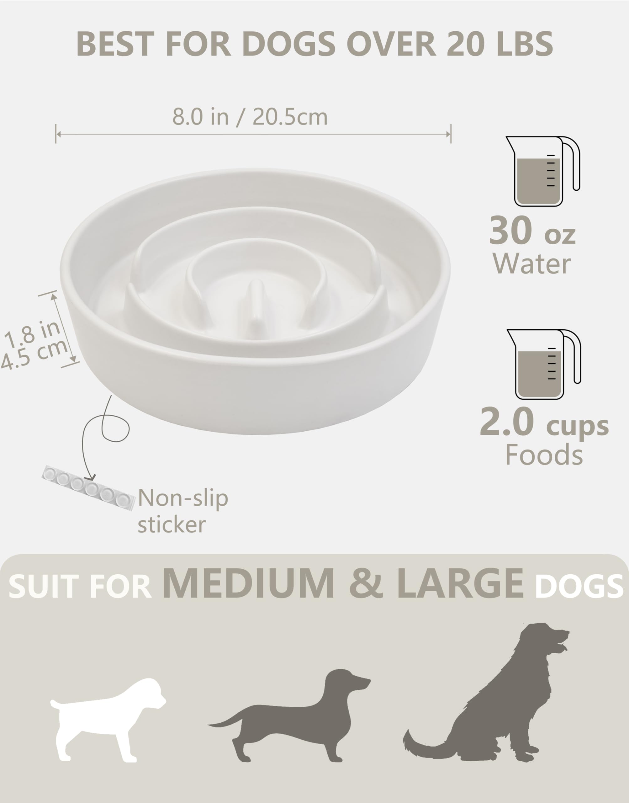 MOPANG 2-cup capacity ceramic bowl for medium dogs