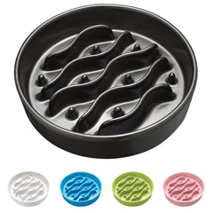 MOPANG ceramic slow feeder bowl in black with 8-inch size promotes mindful eating.