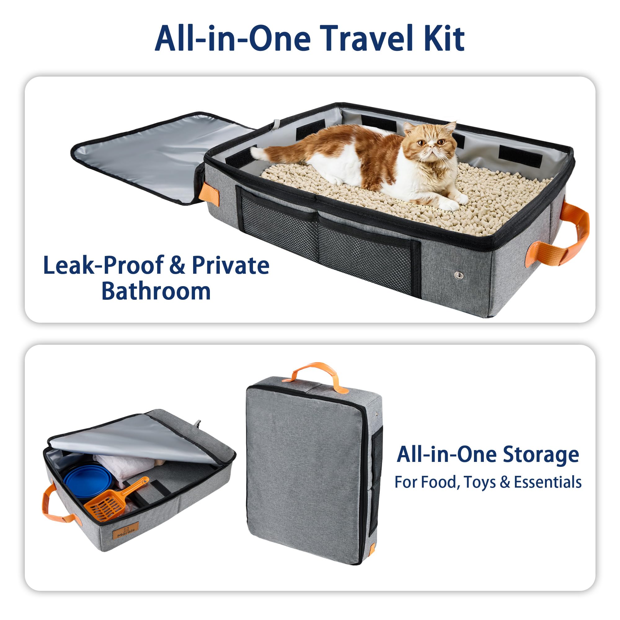 MORAIS portable litter pan folds flat for packing.