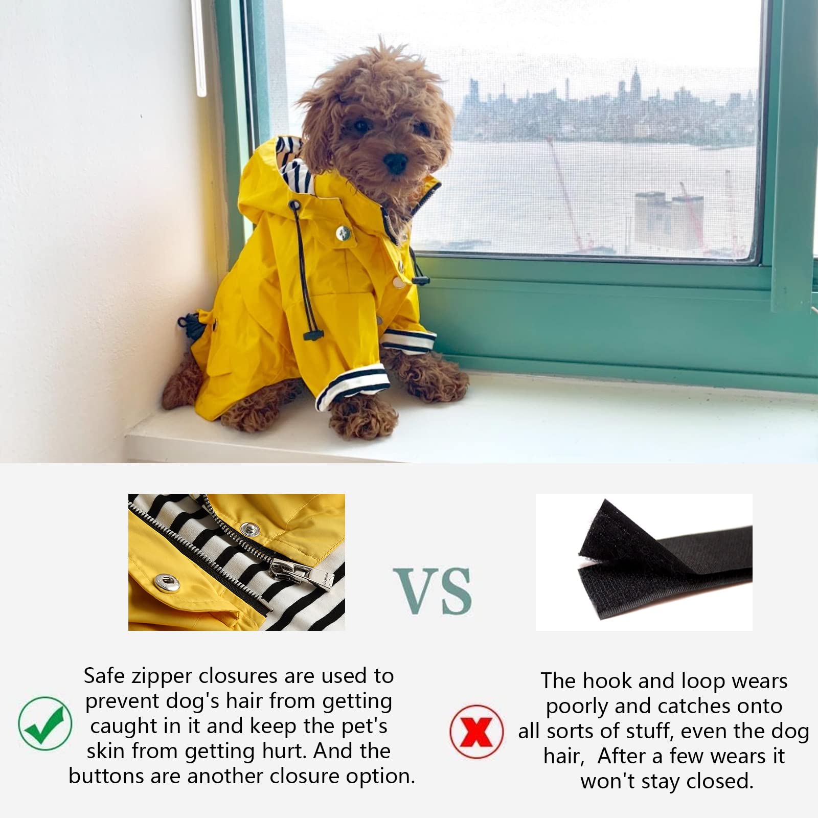 Morezi raincoat harness hole for leash compatibility.