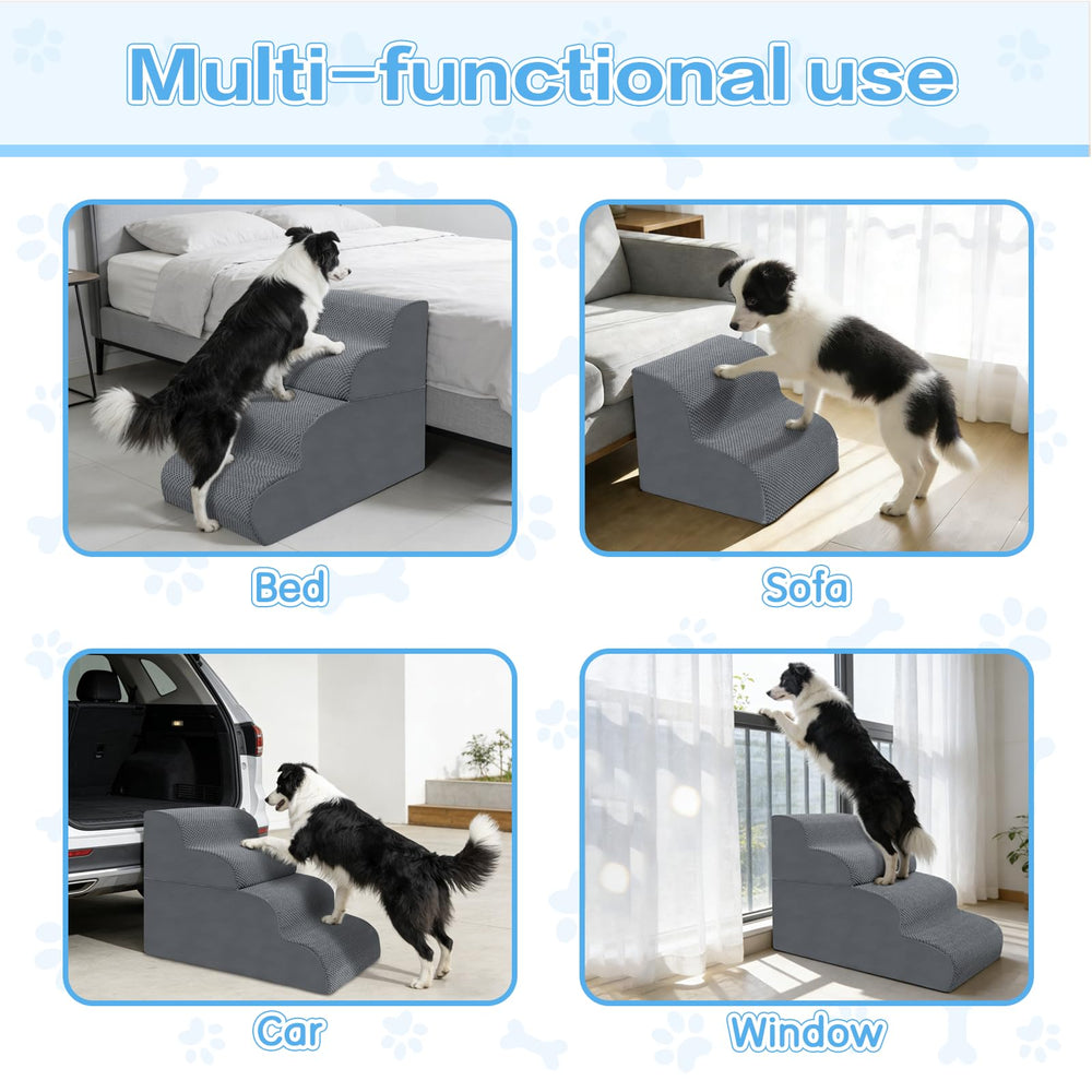 MOREZZF dog stairs foldable design for compact storage between uses.