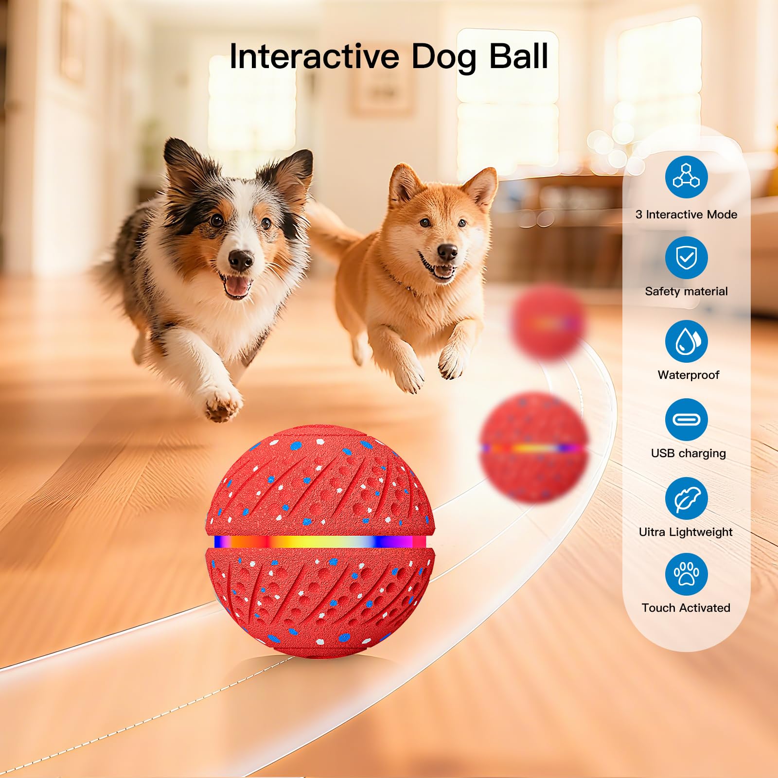 Morhandisn ball bounces unpredictably to engage dogs during fetch.