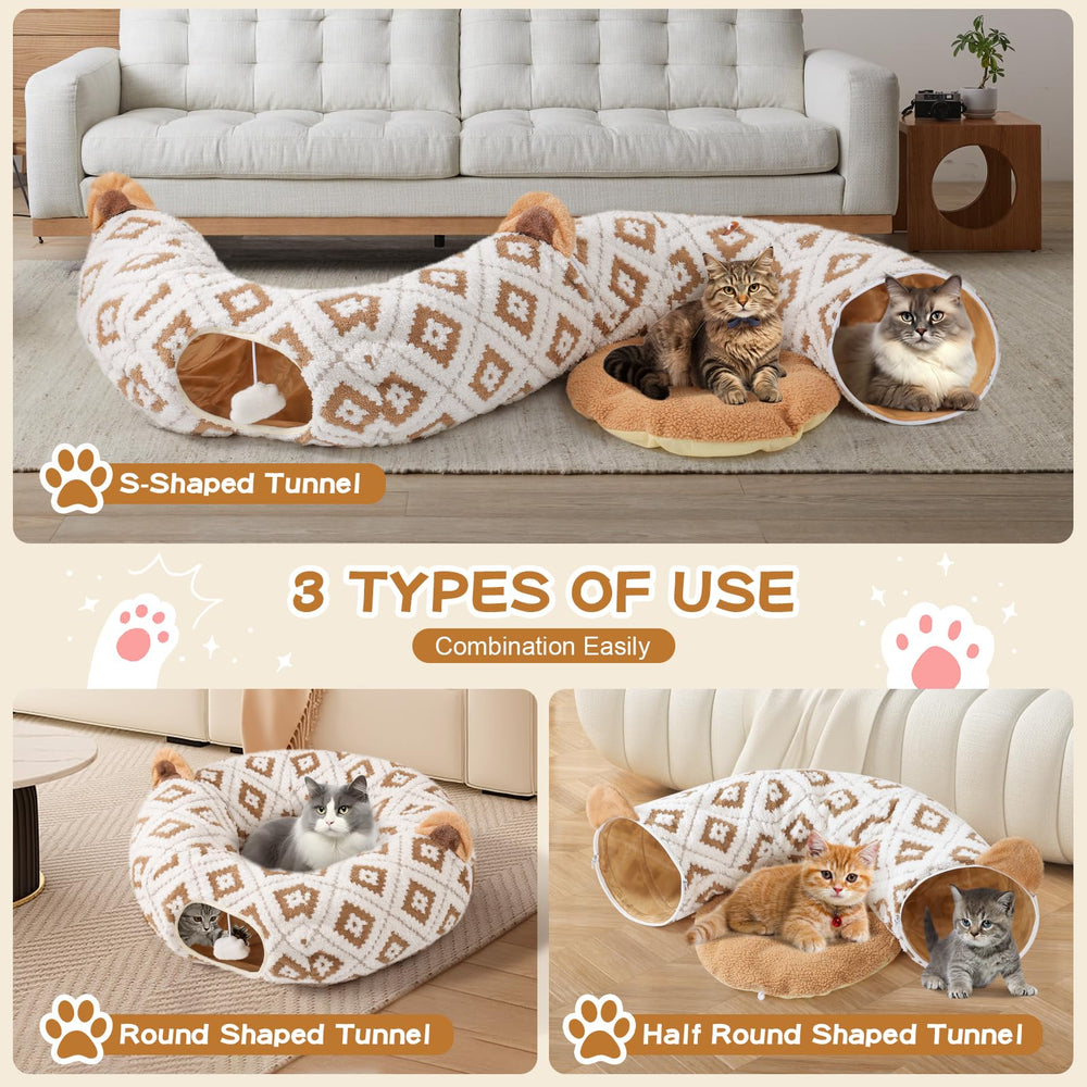 Morikey cat tunnel bed removable wash cushion for easy cleaning