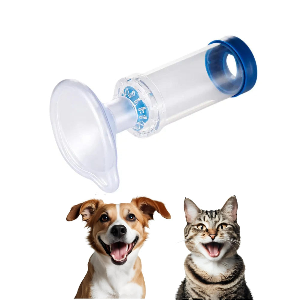 Moritas Pet inhaler spacer with face mask; comfortable fit for cats and dogs.