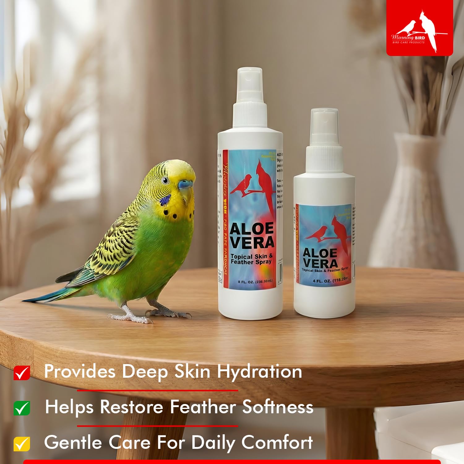 Morning Bird Aloe Vera Spray made in USA in Gilroy, California.