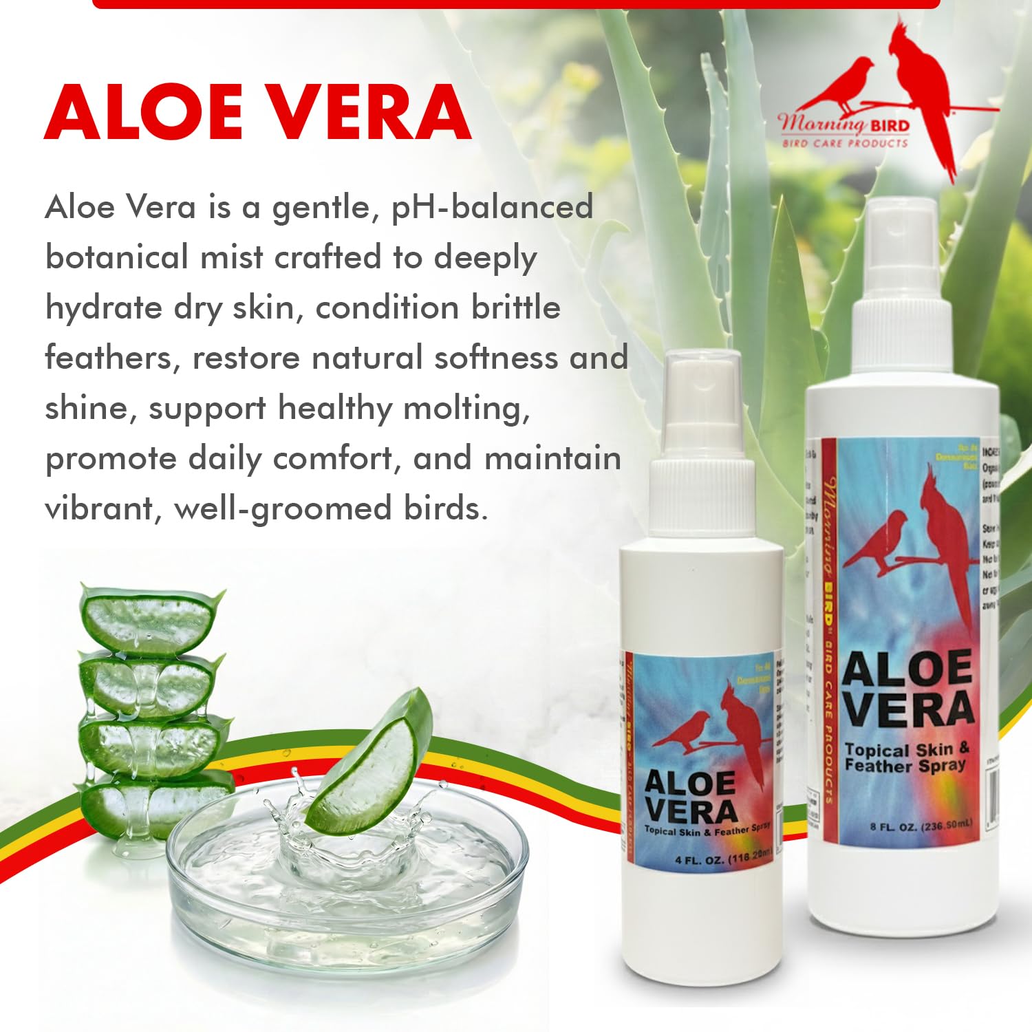 Morning Bird Aloe Vera Spray mist on feathers to refresh plumage.