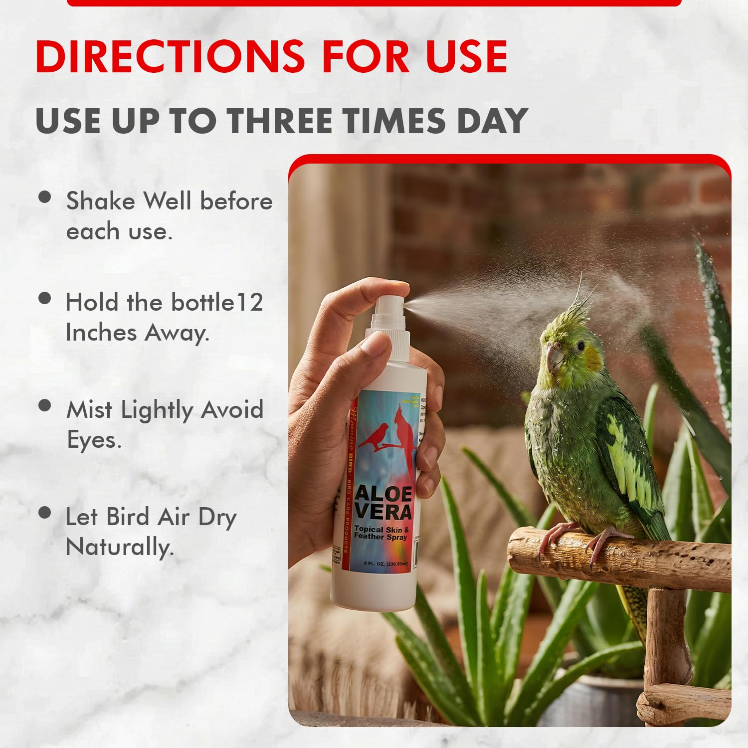 Morning Bird Aloe Vera Spray with sustainably sourced ingredients for birds.