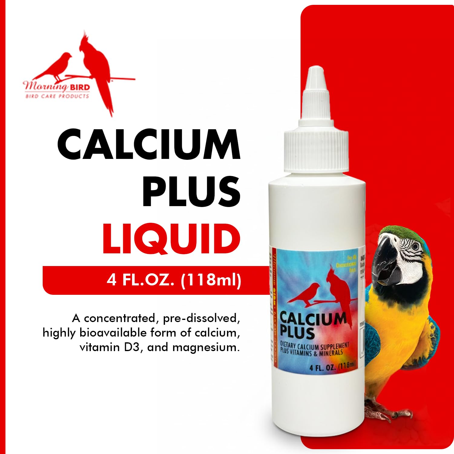Morning Bird Calcium Plus Liquid dispensing tool demonstrates precise dosing for daily calcium.