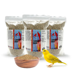 Morning Bird Canary Seed packaging showcases a convenient 3-pack for everyday bird nutrition