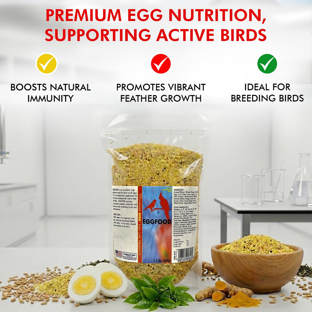 Morning Bird Eggfood balanced fiber and fat support digestion and energy.