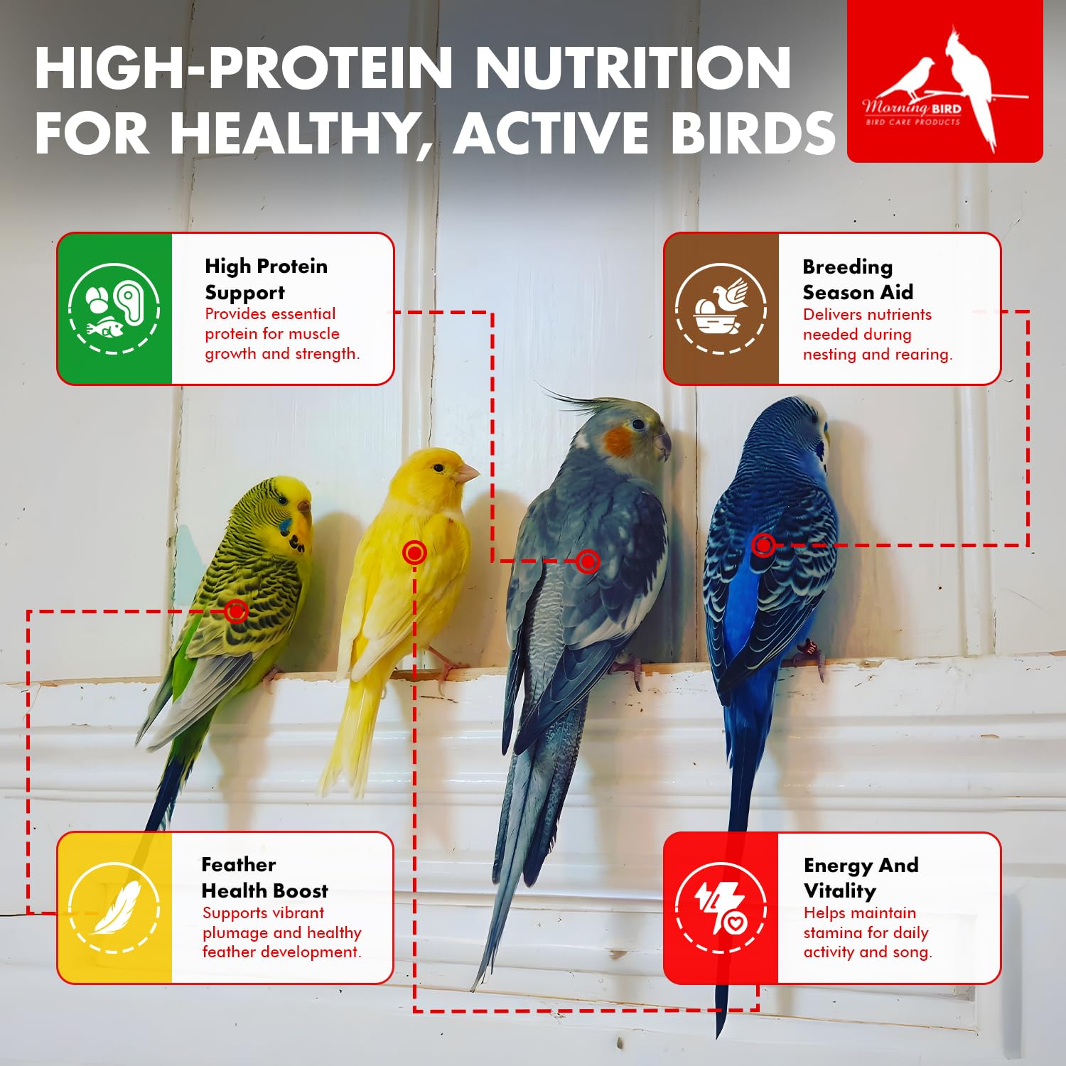 Morning Bird Eggfood nutrition facts label emphasizes vitamins and minerals for vitality.