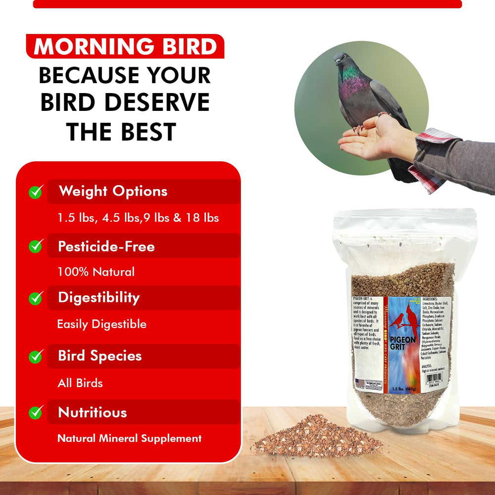 Morning Bird Pigeon Grit bulk-size option visual for flock planning.
