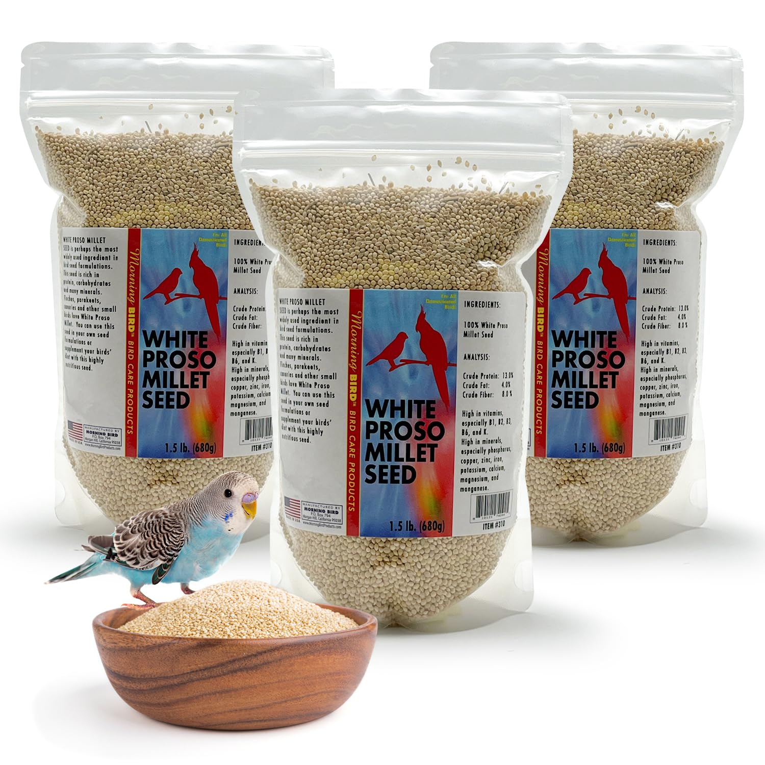 Morning Bird White Proso Millet Seed bag with fresh grains for birds energy