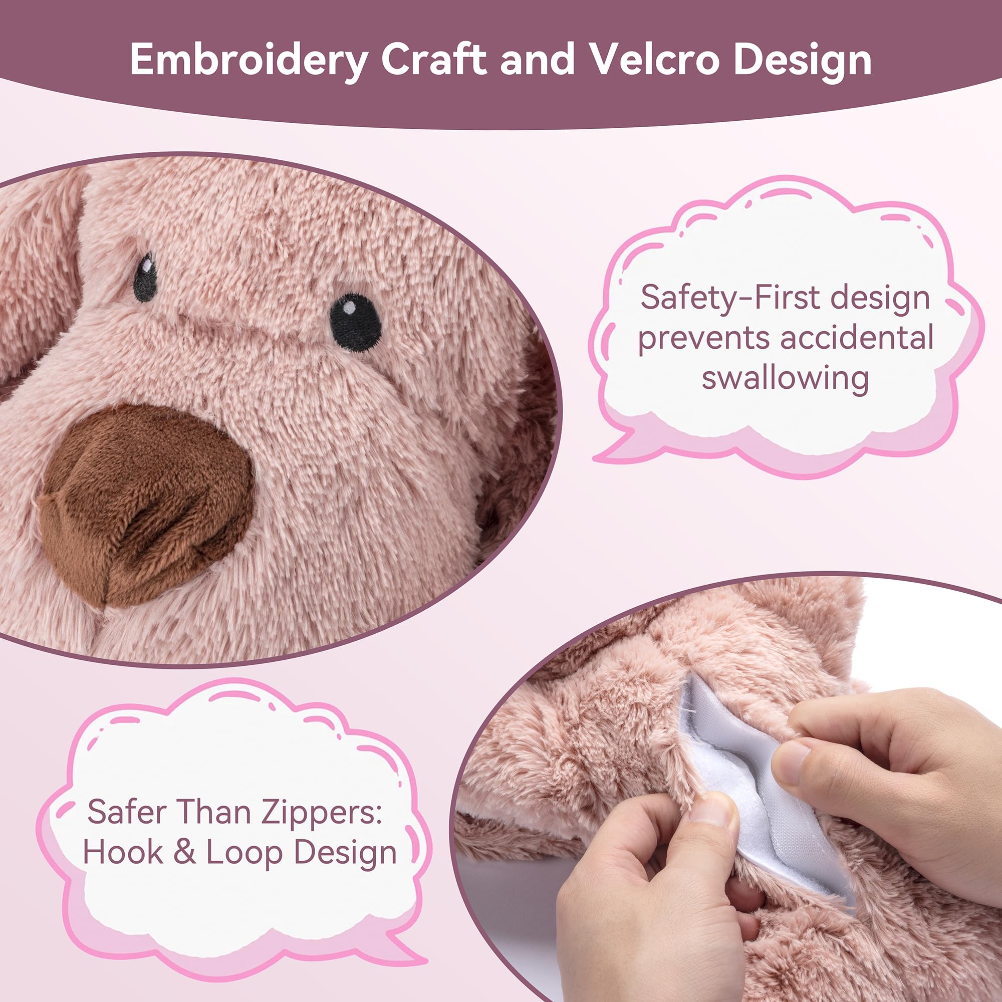 Moropaky Heartbeat Puppy Toy safety design with embroidered eyes
