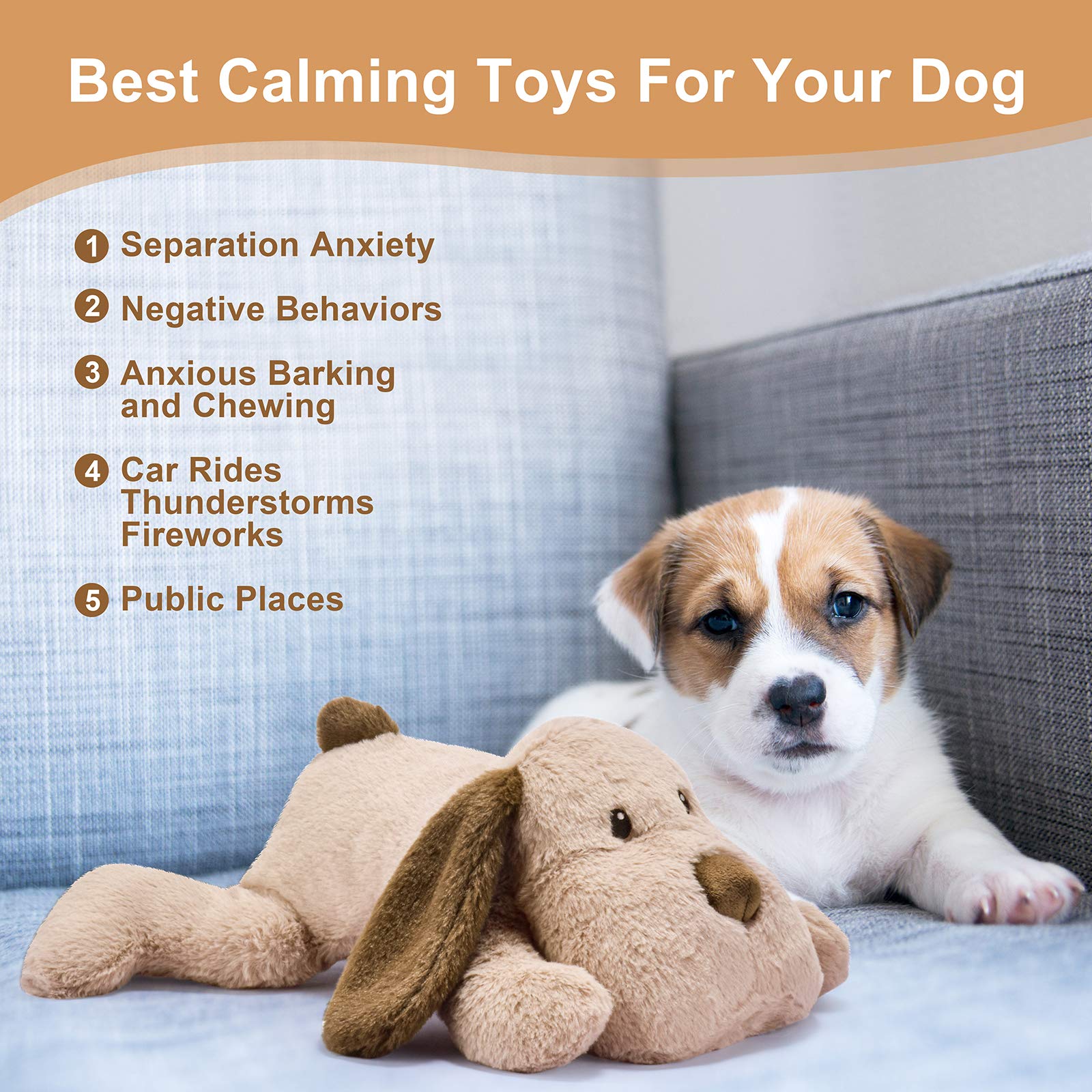 Moropaky Puppy Heartbeat Toy brown plush fabric designed for gentle touch.