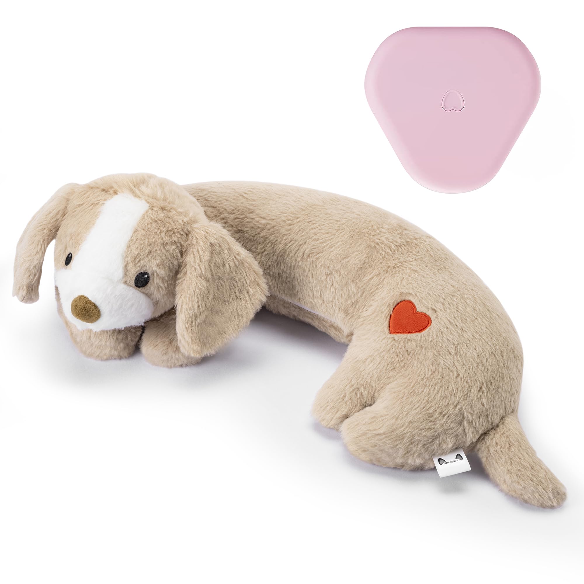 Moropaky puppy heartbeat toy closeup with plush texture and heartbeat cue