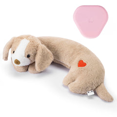 Moropaky puppy heartbeat toy closeup with plush texture and heartbeat cue