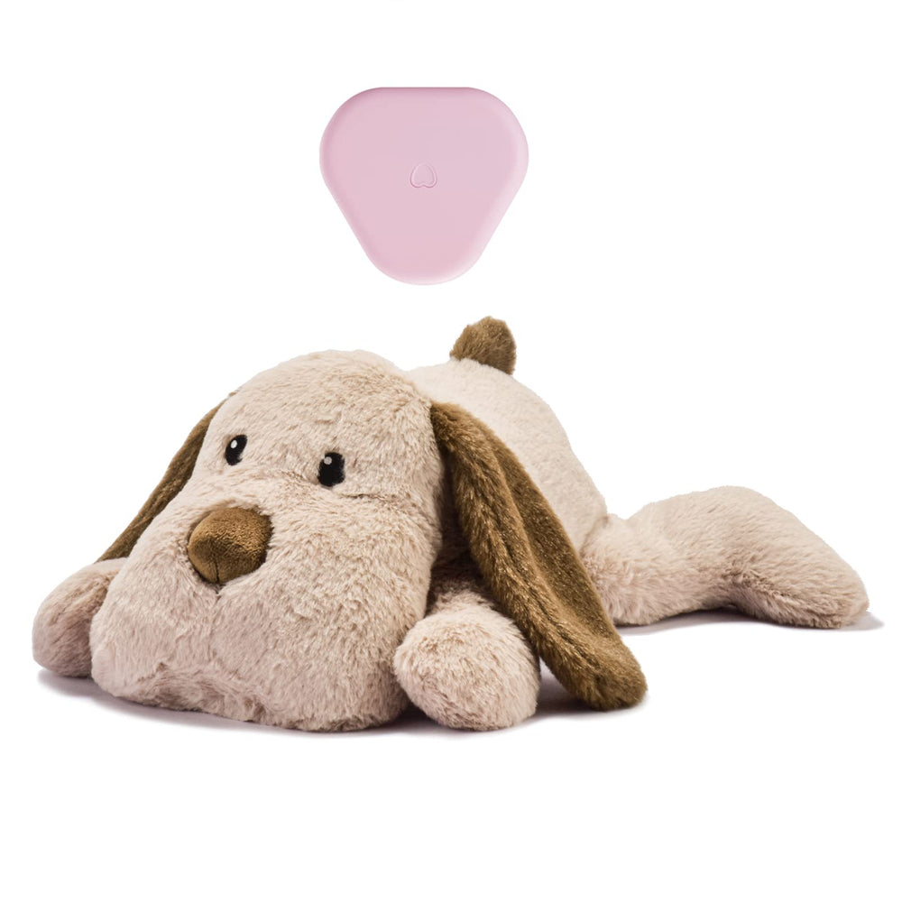 Moropaky Puppy Heartbeat Toy plush closeup for comforting cuddles during naptime.