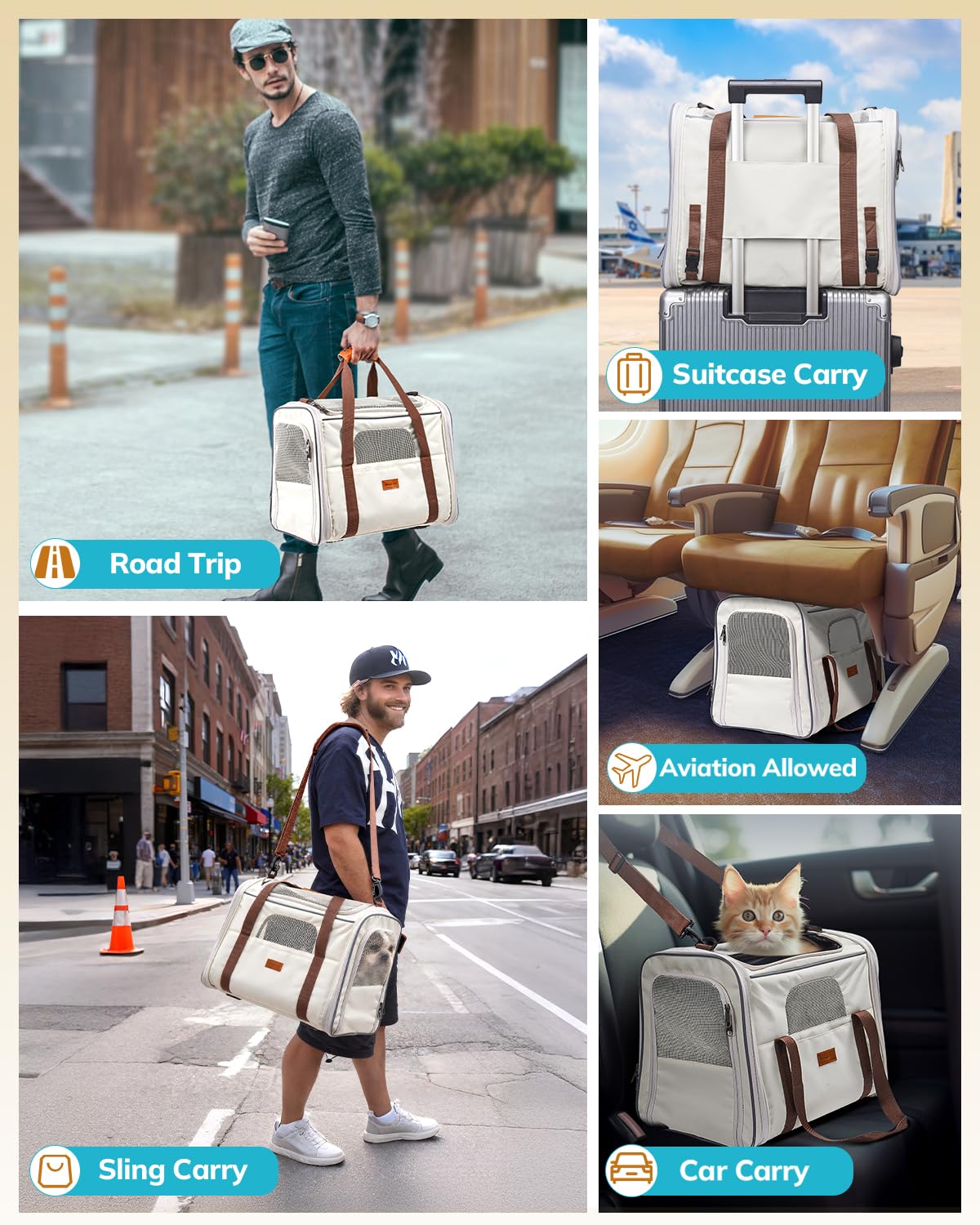 Morpilot cat carrier adjustable straps and leather handle for versatile carry.