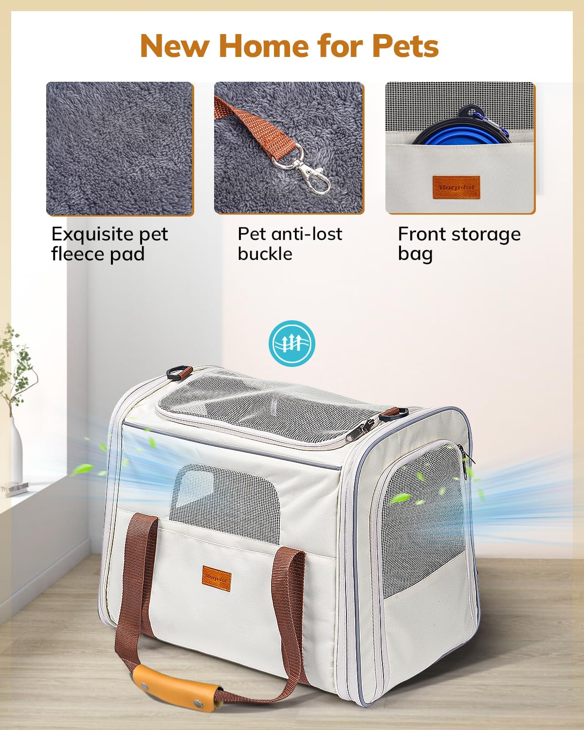 Morpilot cat carrier reinforced snow-silk fabric for durability.