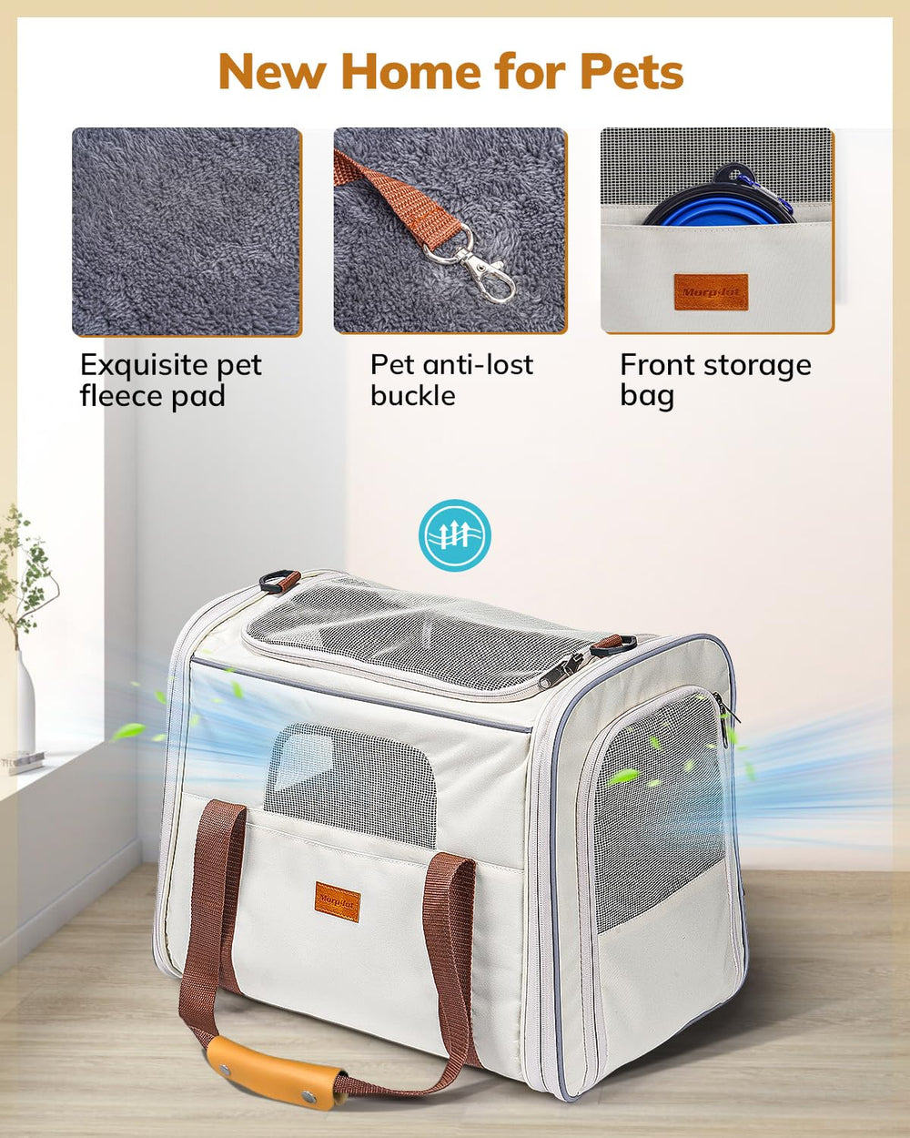 Morpilot cat carrier reinforced snow-silk fabric for durability.