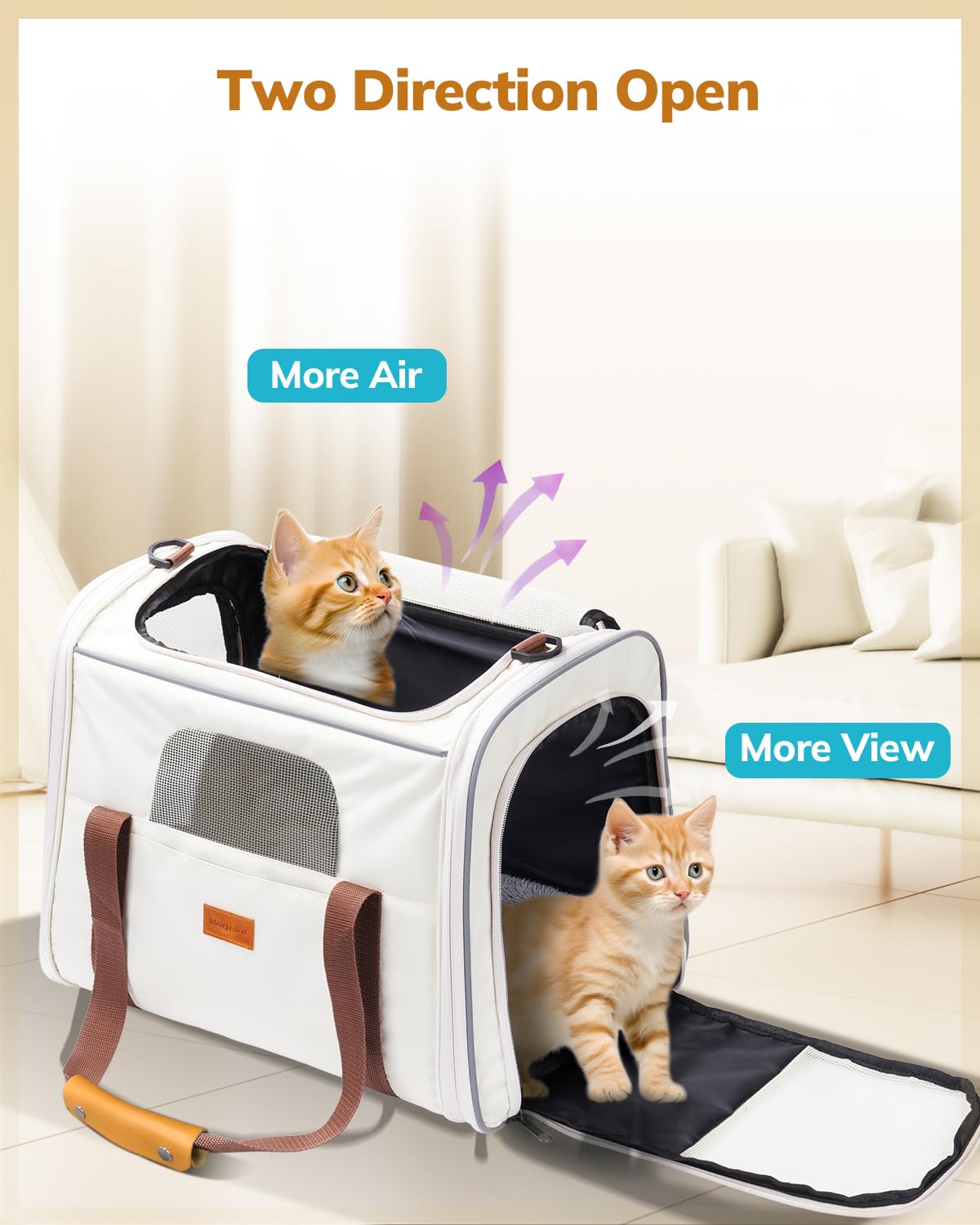 Morpilot cat carrier dimensions 17.3 x 12.2 x 13.4 inches for roomy space.