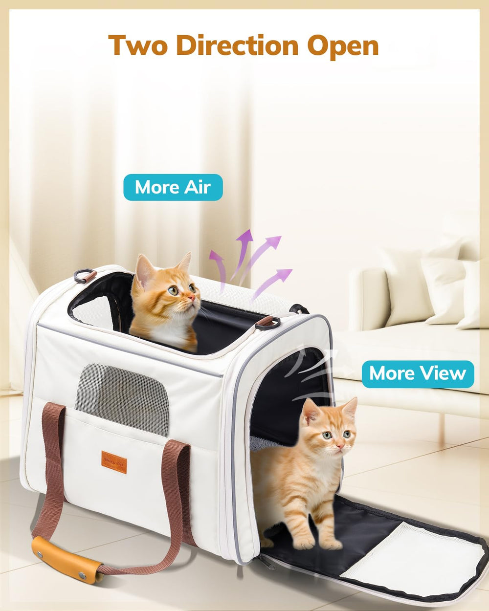 Morpilot cat carrier dimensions 17.3 x 12.2 x 13.4 inches for roomy space.