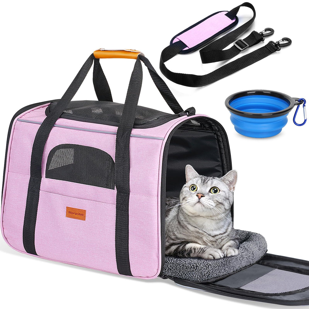 Morpilot portable cat carrier pink front view spacious for comfort