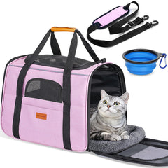 Morpilot portable cat carrier pink front view spacious for comfort