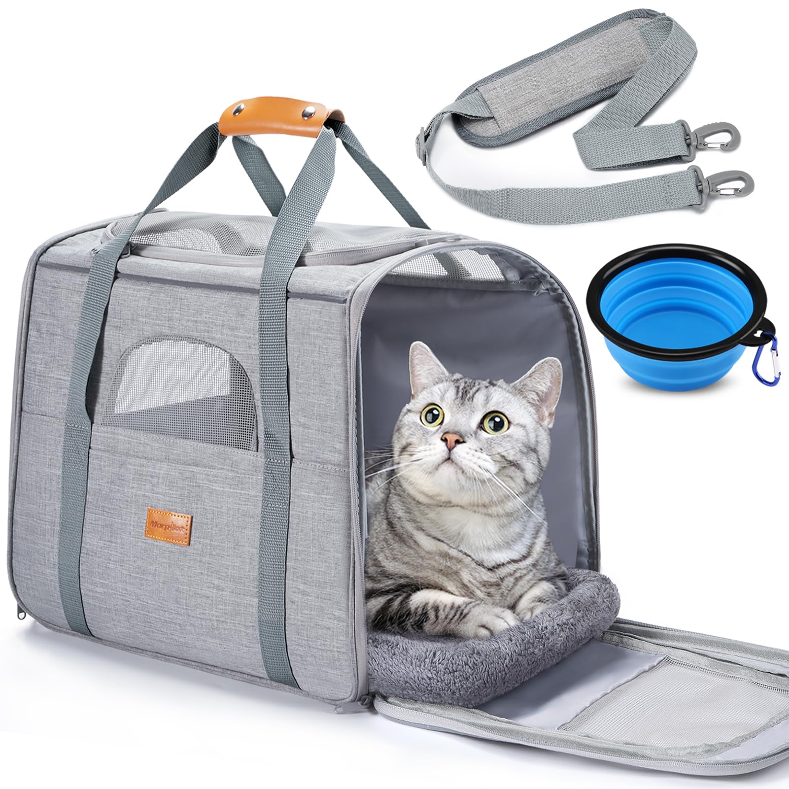Morpilot spacious interior carrier design lets cats stretch during travel