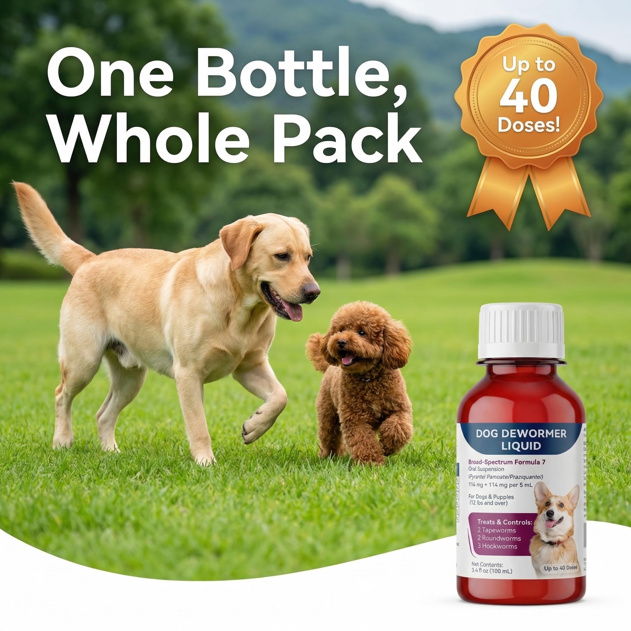 Morvequa bottle beside a puppy aged 12 weeks for size reference.