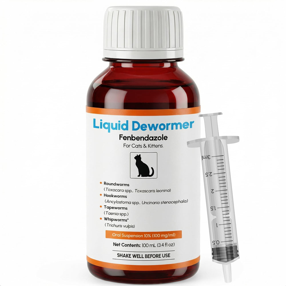 Morvequa fenbendazole liquid 100ml bottle ready for easy at home deworming