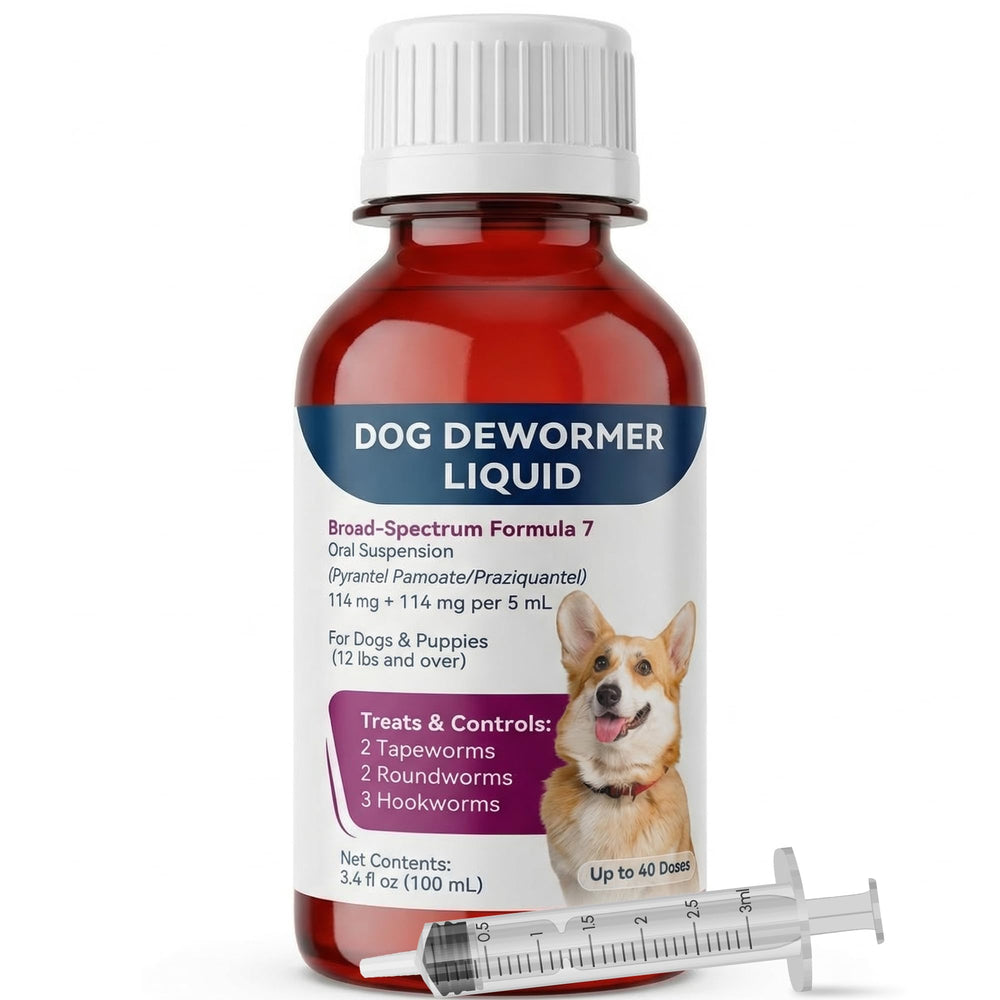 Morvequa liquid dewormer bottle front for easy at-home deworming.