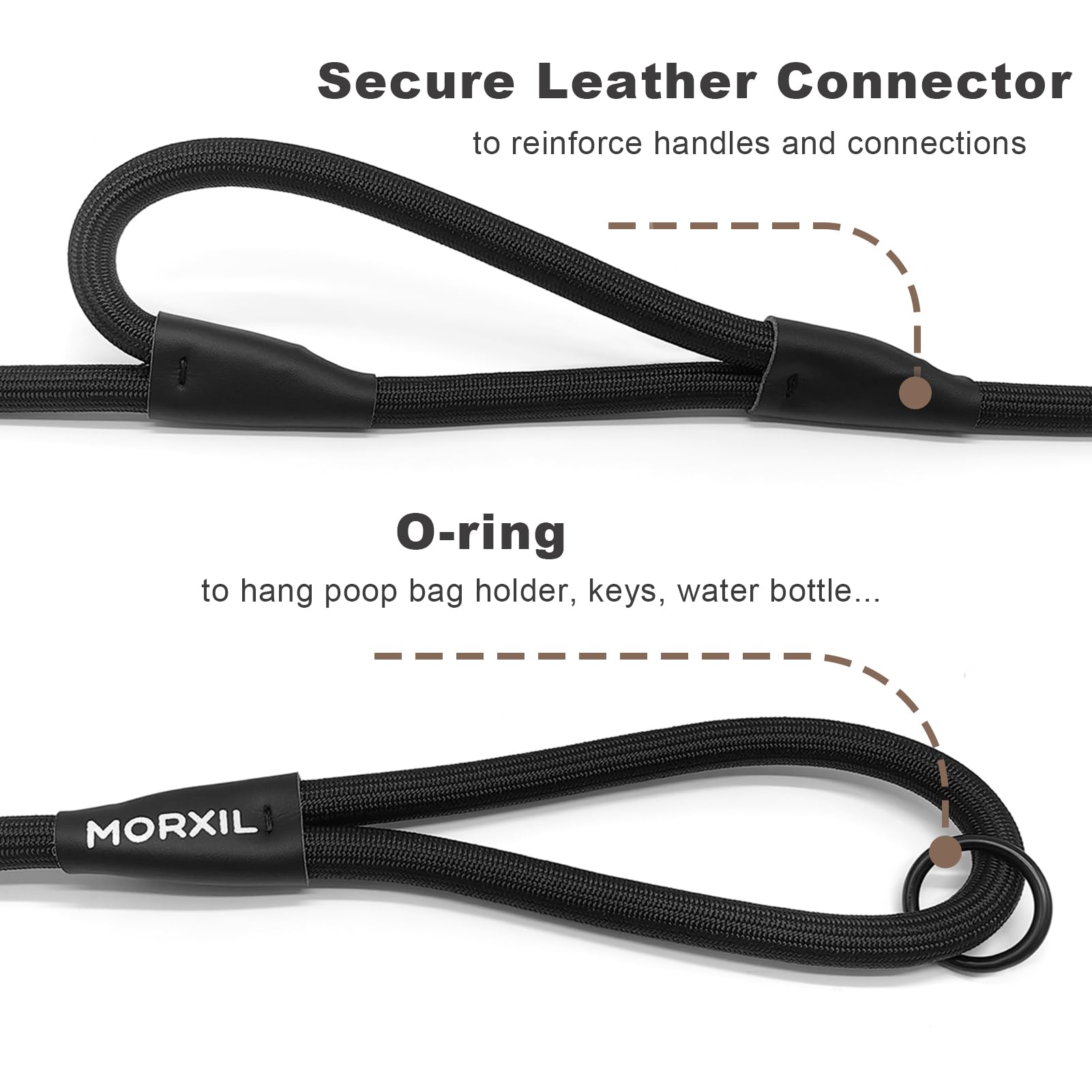 MORXIL leather connector with stitching provides reliable leash attachment