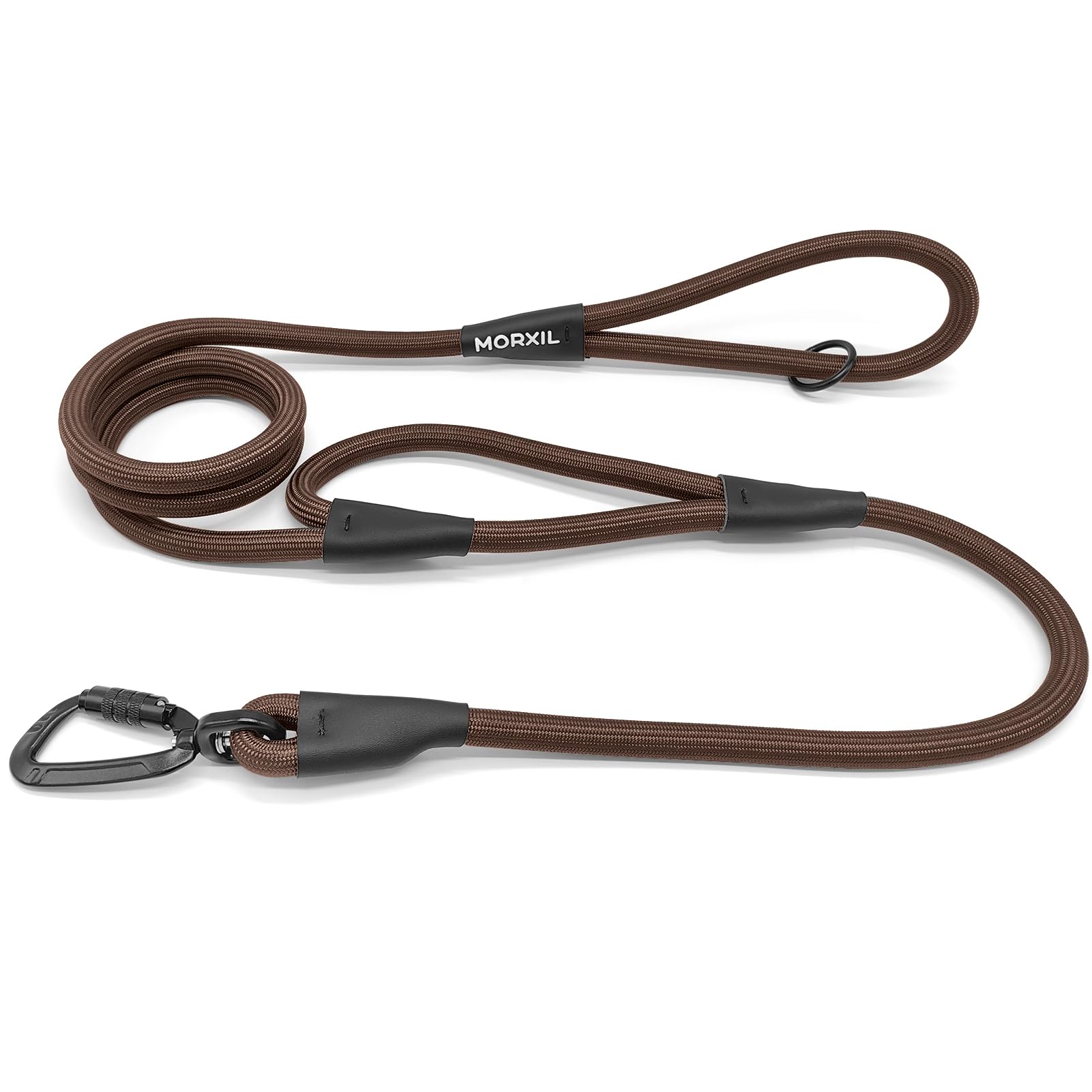 MORXIL rope dog leash with autolocking carabiner for secure one-handed operation.