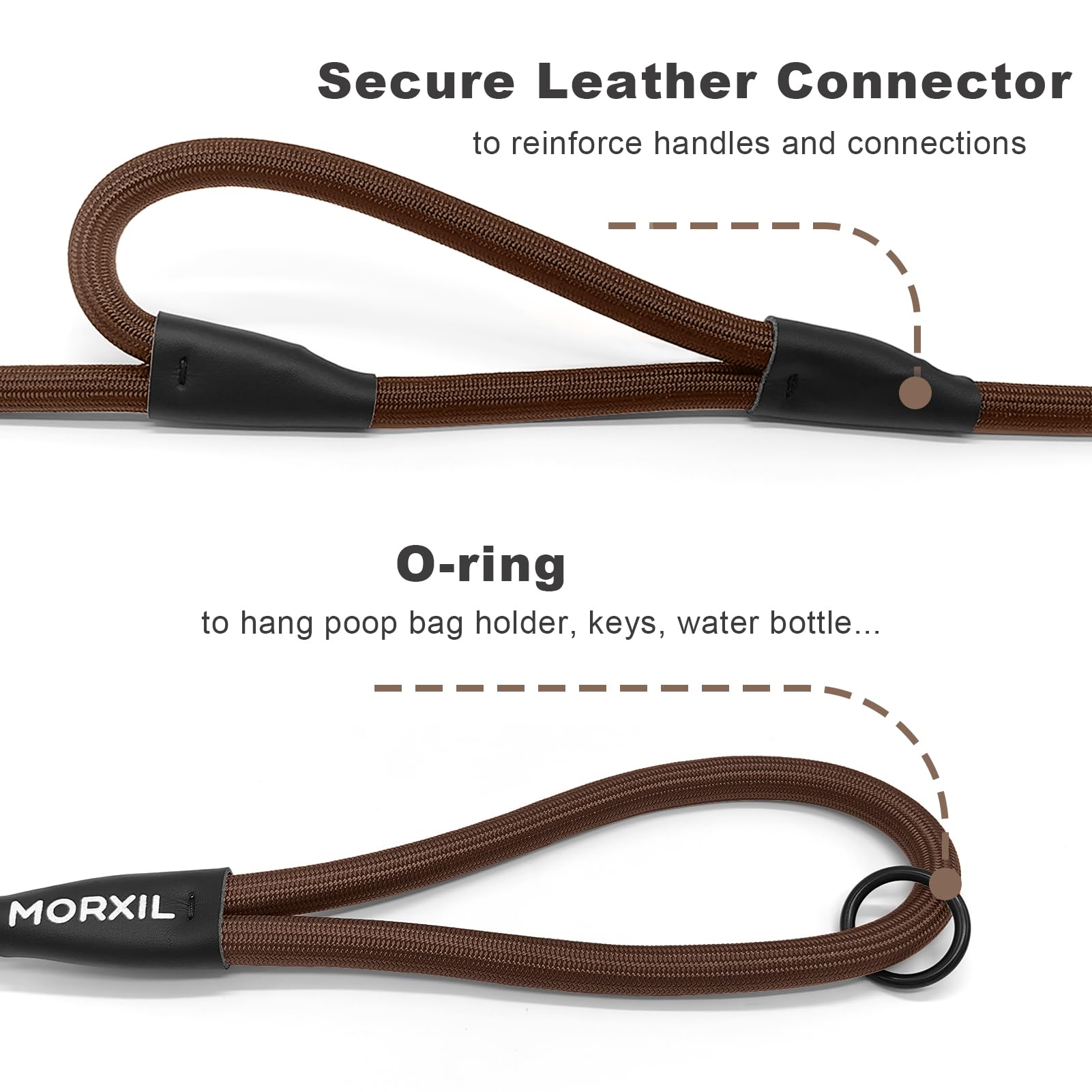MORXIL leash includes an O-ring for attaching accessories like bags or water bottles.