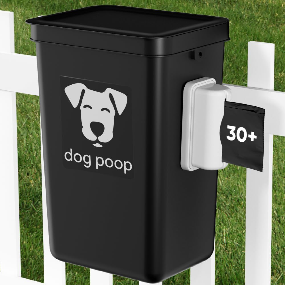 Moryimi dog poop trash can outside with lid keeps waste contained and rain out.
