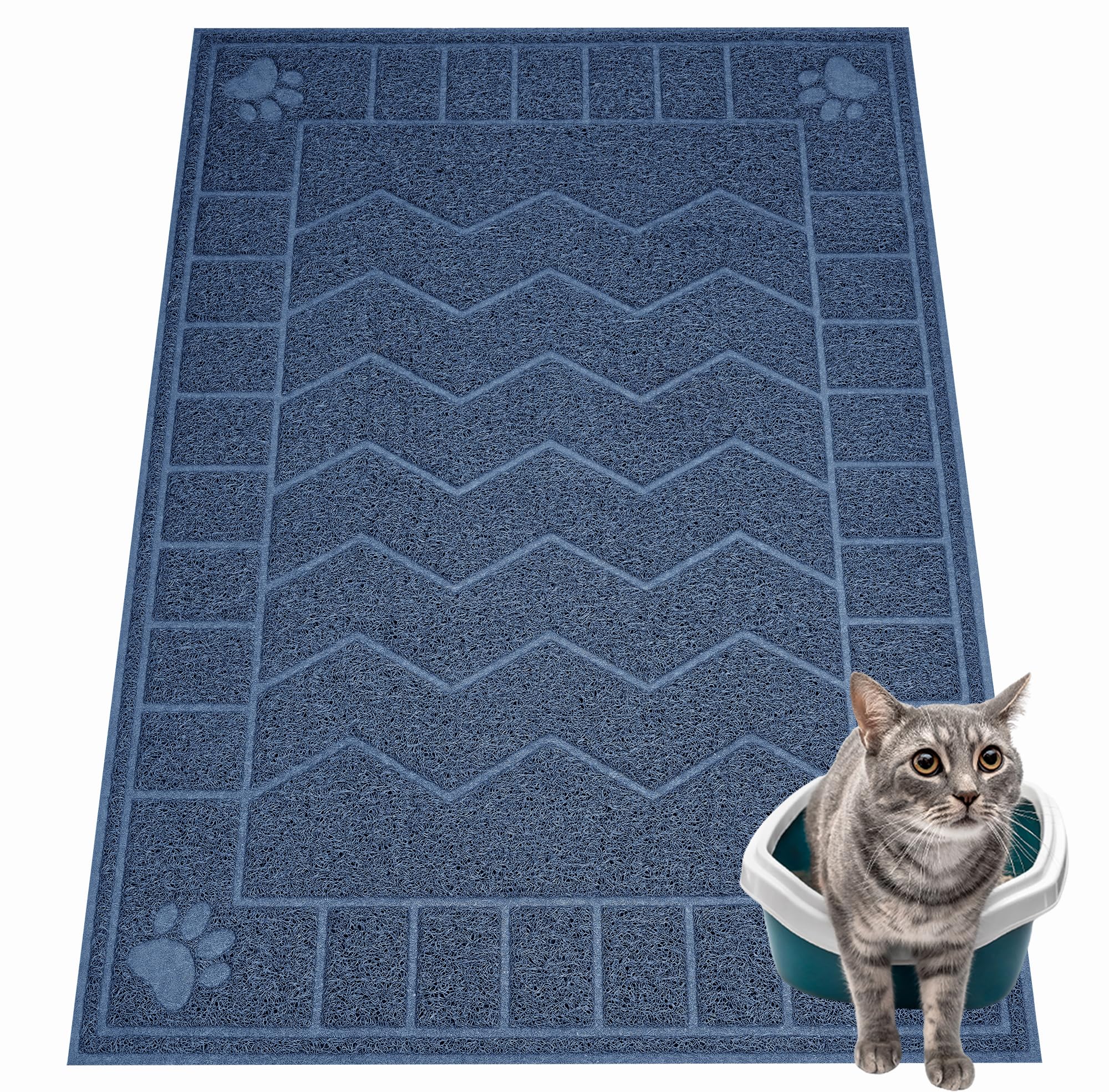 Motsamla cat litter mat large 35x23 inch with top coils traps litter near the box.
