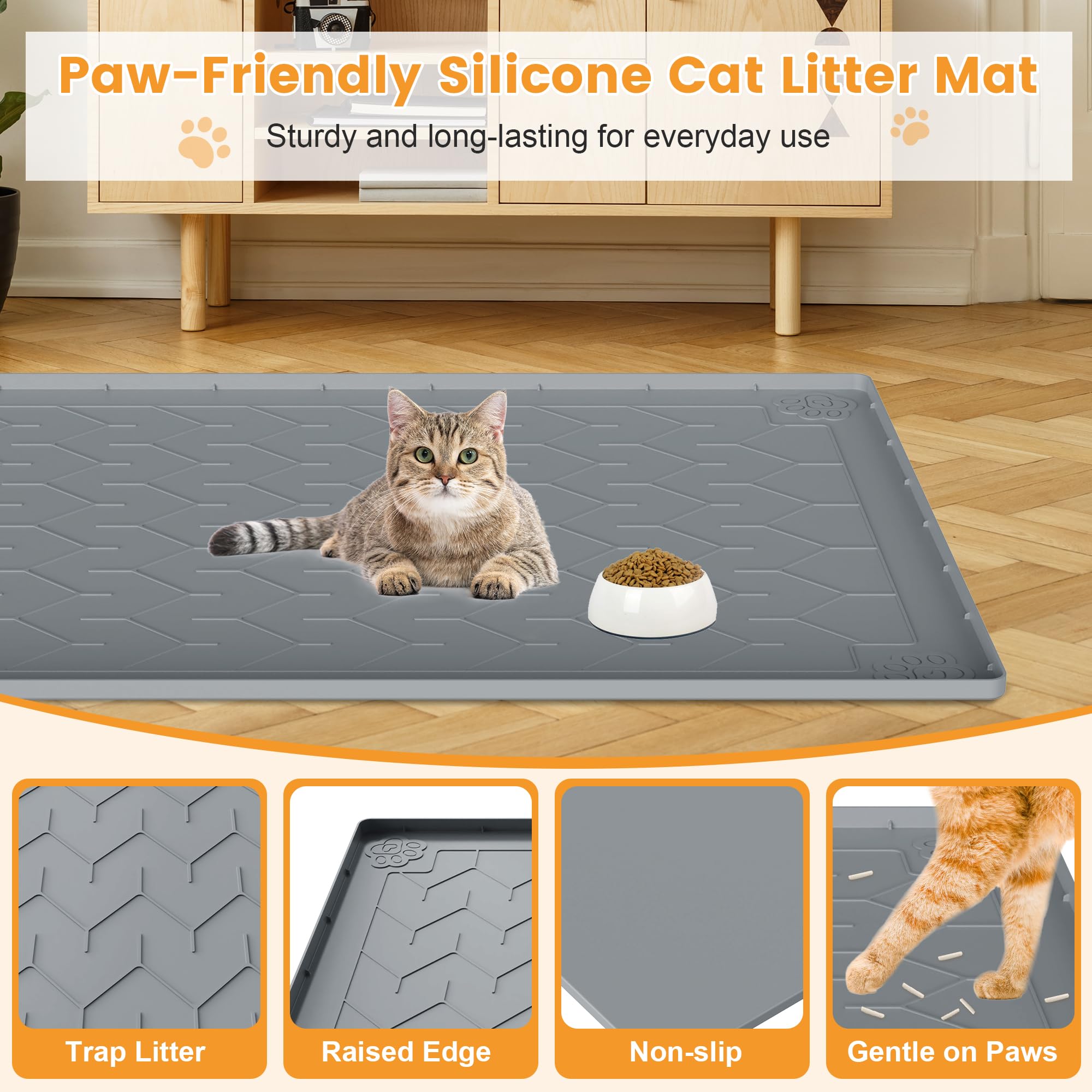 Motsamla cat litter mat paw-safe silicone provides soft footing for paws.