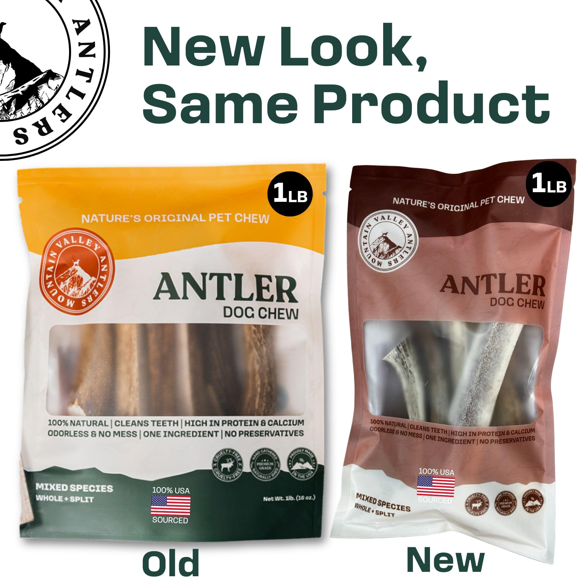 Mountain Valley Antlers hand-selected-cut closeup reflects size variety for dogs of all breeds.