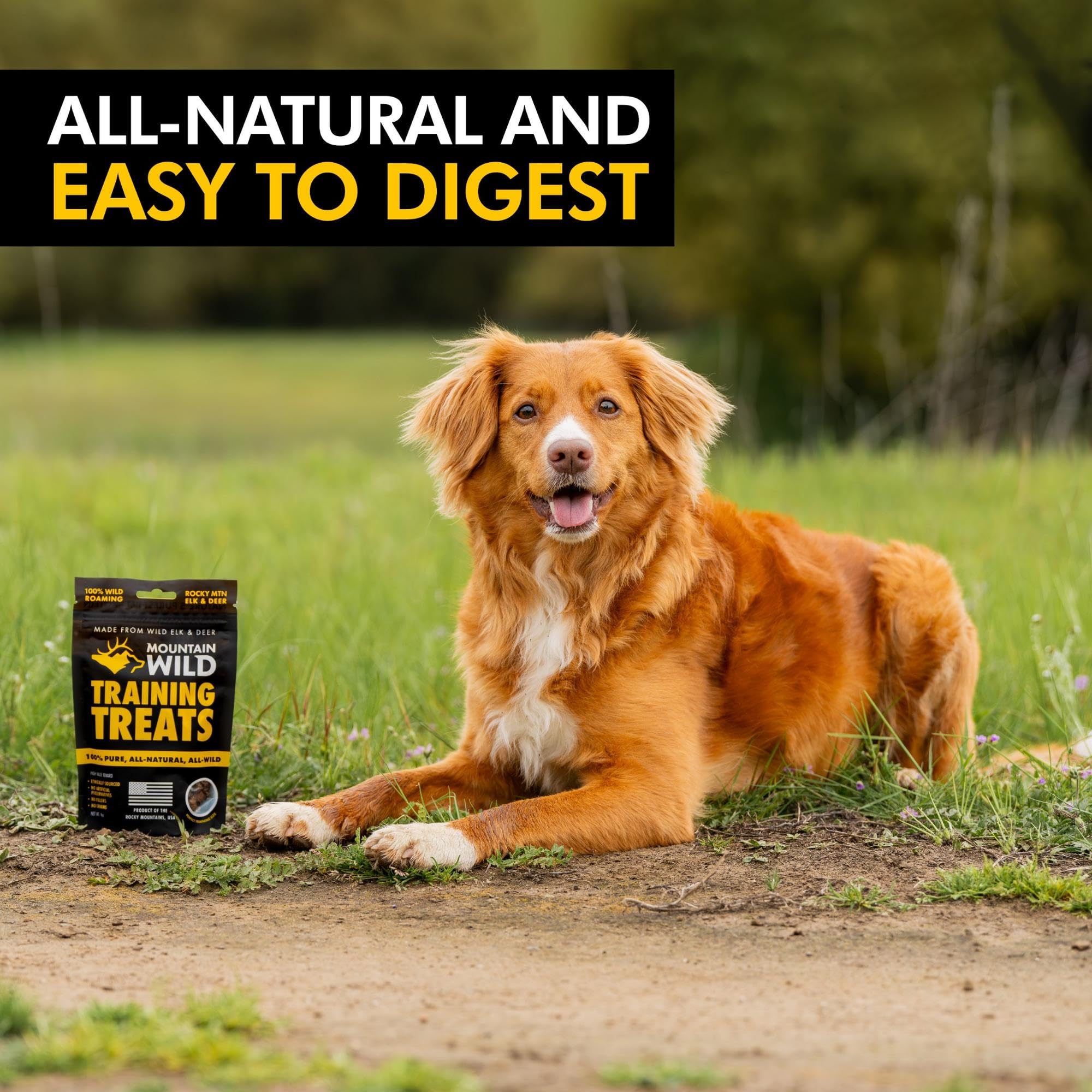 Close-up of Mountain Wild elk-venison treats for dogs.