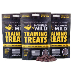 Mountain Wild elk and venison puppy reward bag for high-value training.