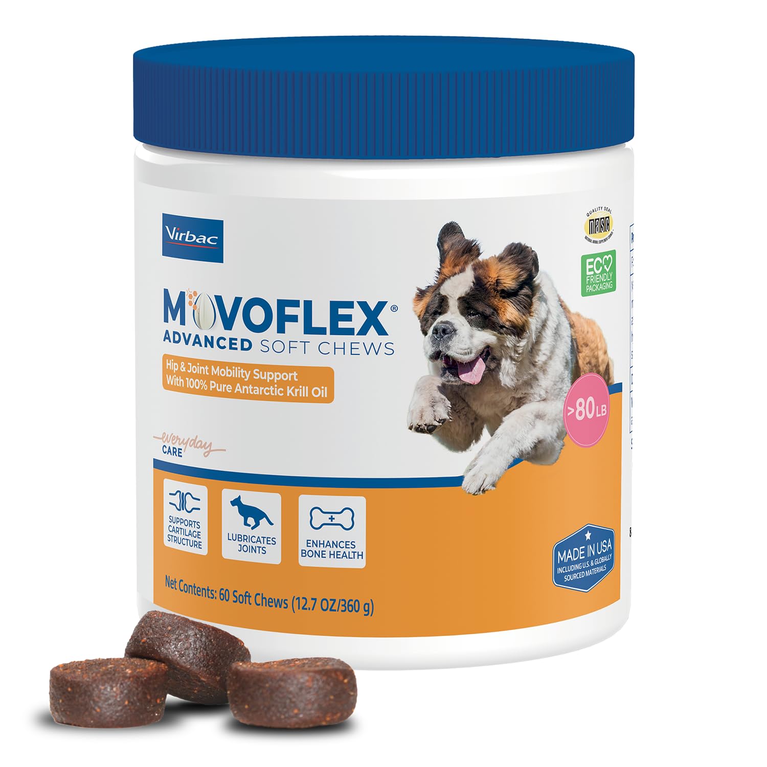 MOVOFLEX Advanced Soft Chews bottle front for large dogs' joint support.