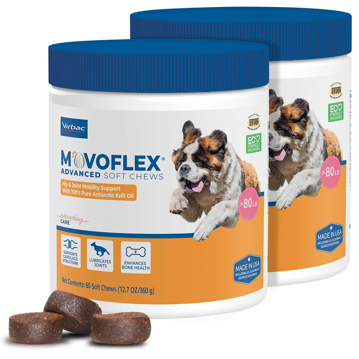 Movoflex advanced soft chews bottle front view for easy daily hip and joint support