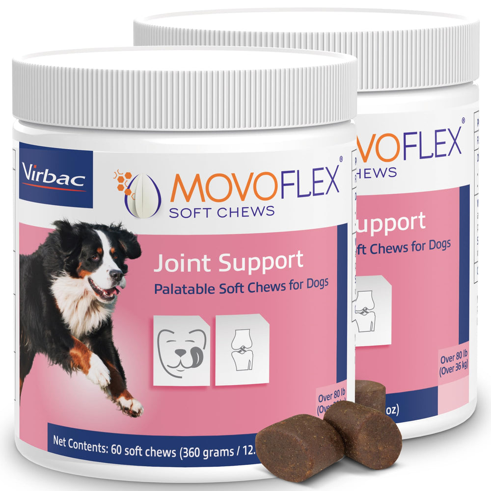 MOVOFLEX Soft Chews bottle closeup for easy daily joint support.