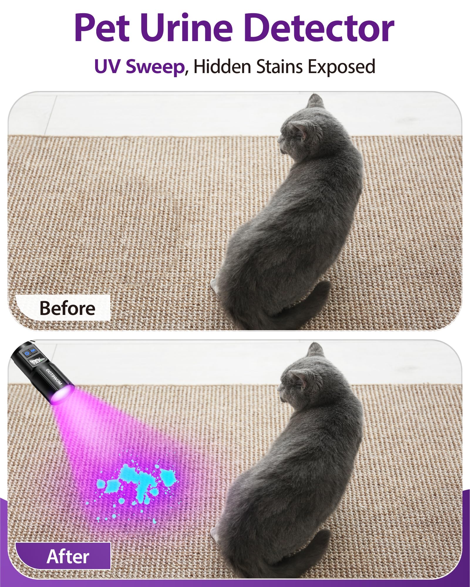 MOWETOO Black Light Flashlight USB-C charging display clearly shows battery status.
