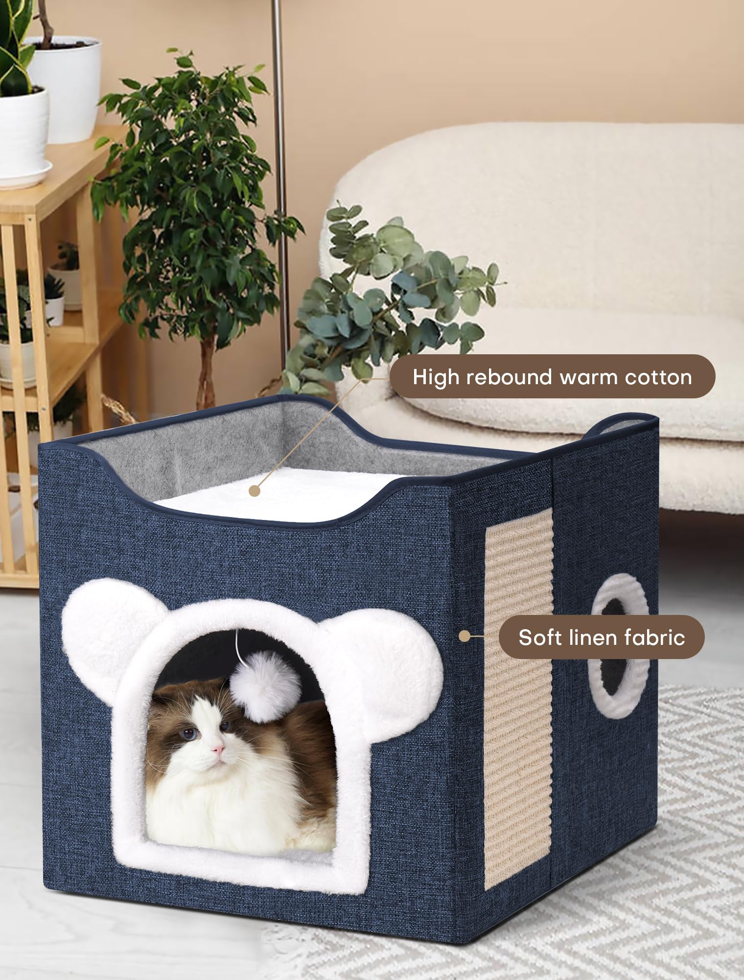 MOYLLOG portable cat house travels easily between rooms.